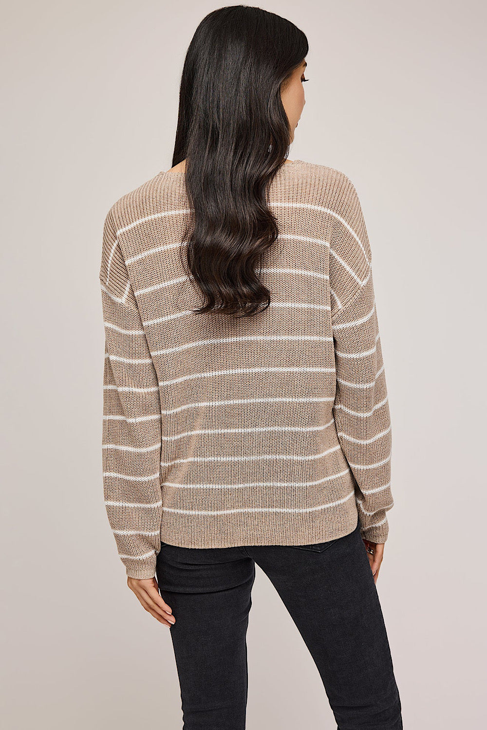 TUCKER PULLOVER SWEATER IN HEATHER CASHEW STRIPE