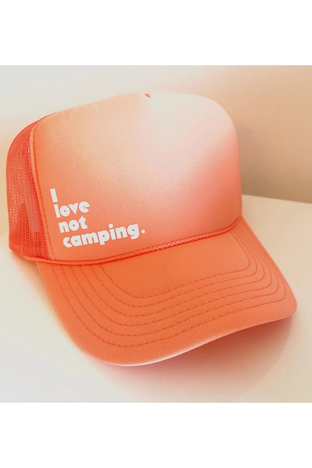 I LOVE NOT CAMPING CORAL TRUCKER HAT