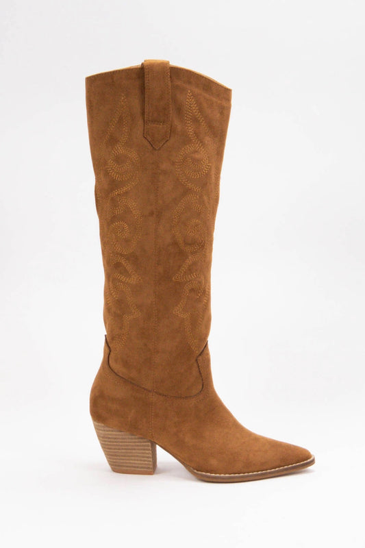 EMBROIDERED WINDSOR BOOTS IN TAN