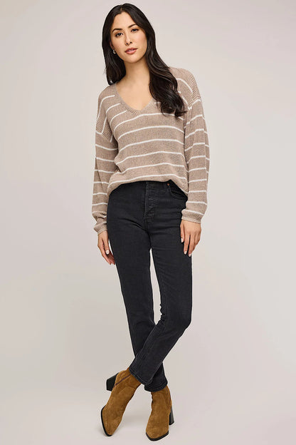 TUCKER PULLOVER SWEATER IN HEATHER CASHEW STRIPE