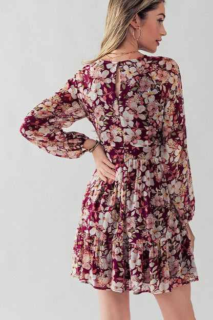 CRANBERRY FLORAL PEEKABOO DRESS