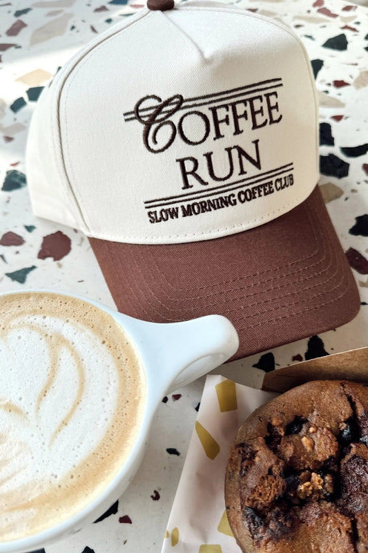 COFFEE RUN BROWN VINTAGE TRUCKER HAT