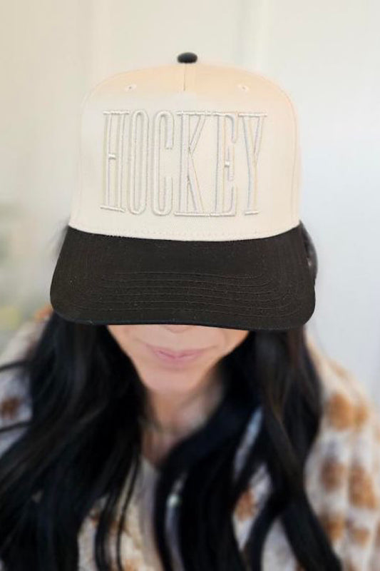 CUSTOM HOCKEY BLACK & CREAM VINTAGE HAT