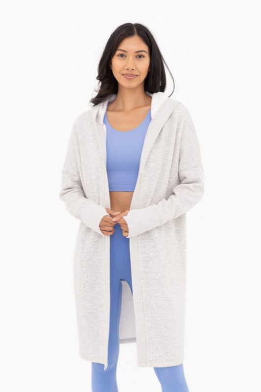 HOODED FLEECE CARDIGAN IN HEATHER GRAY