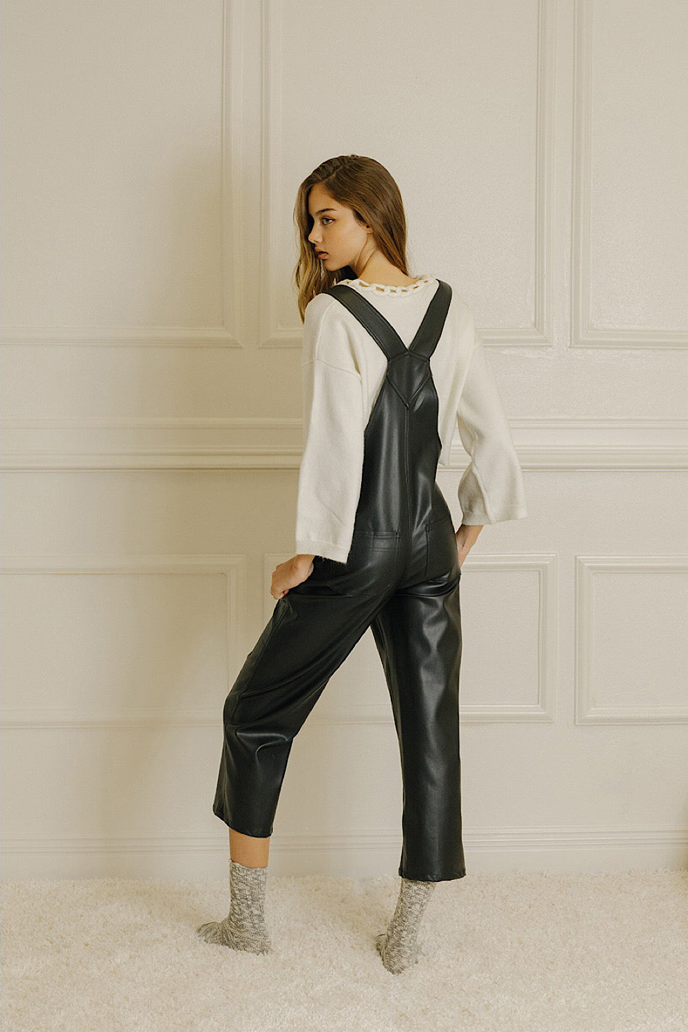 FAUX LEATHER OVERALLS