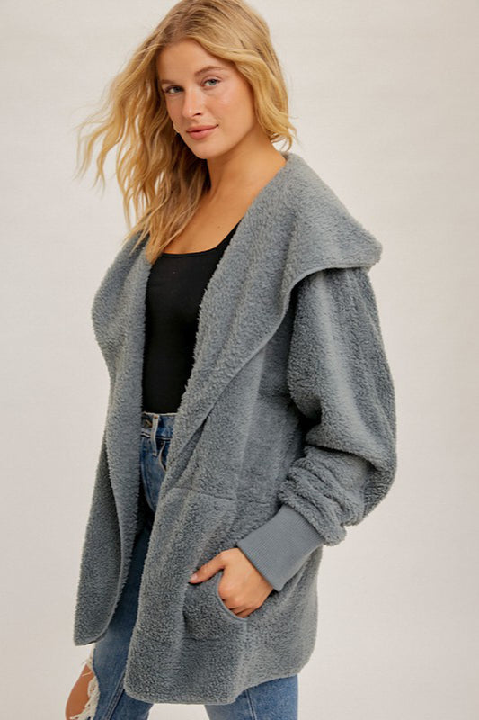 PLUSH FAUX FUR HOODED JACKET IN ALPINE