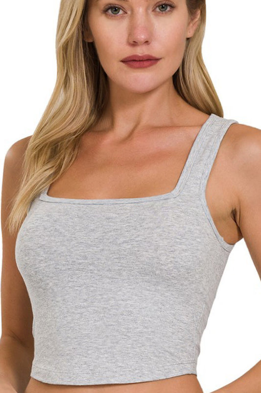 COMFY COZY SQUARE NECK TANK IN HEATHERED GRAY