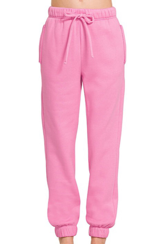 COMFY COZY FLEECE JOGGERS IN BUBBLEGUM