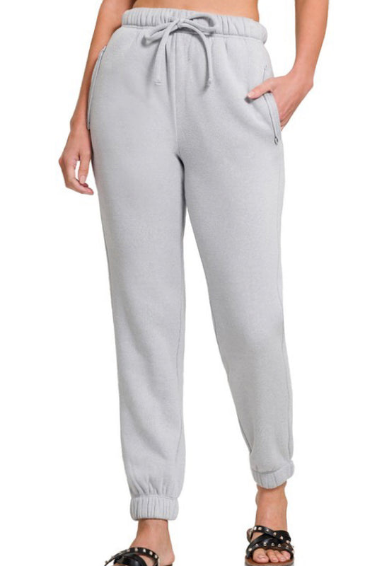 COMFY COZY FLEECE JOGGERS IN HEATHERED GRAY