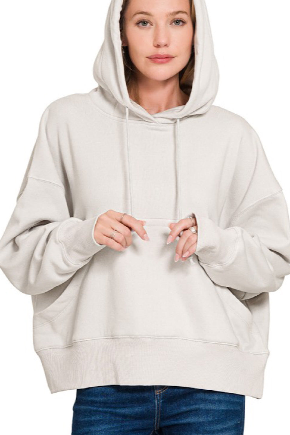 COMFY COZY OVERSIZED POCKET HOODIE IN BONE