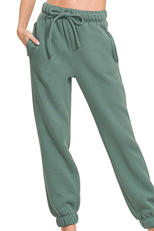 COMFY COZY FLEECE JOGGERS IN PINE