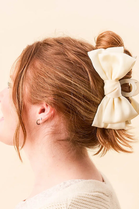 SATIN BOW CLAW CLIP IN CREAM