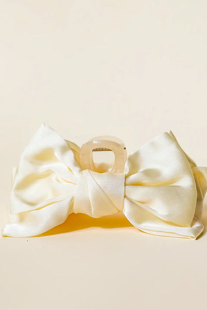 SATIN BOW CLAW CLIP IN CREAM