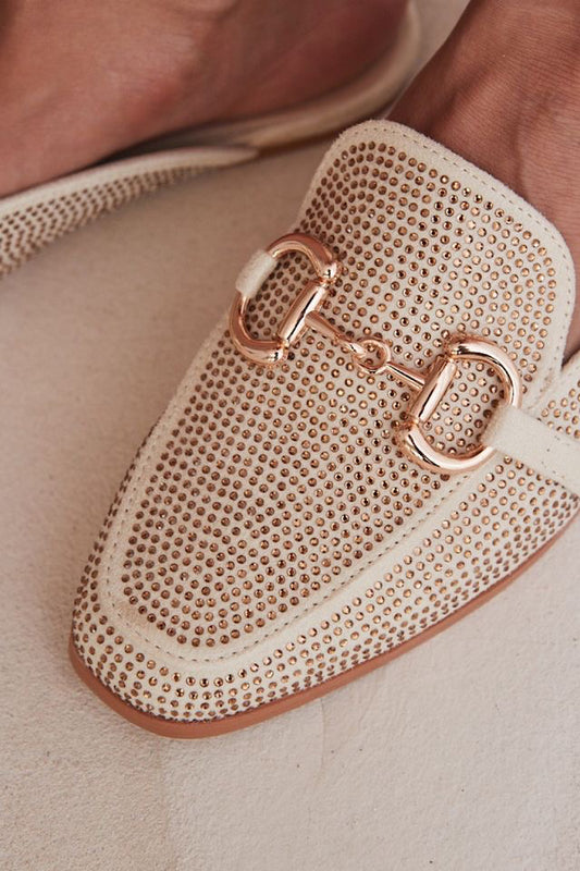 MILA TAUPE RHINESTONE LOAFER MULE