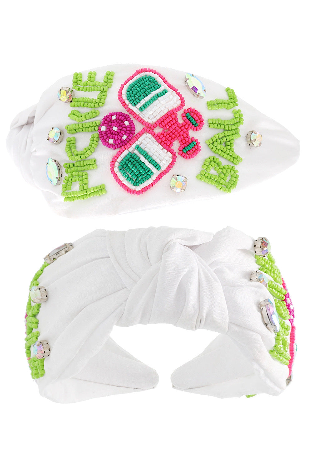 WHITE PICKLEBALL BEADED HEADBAND