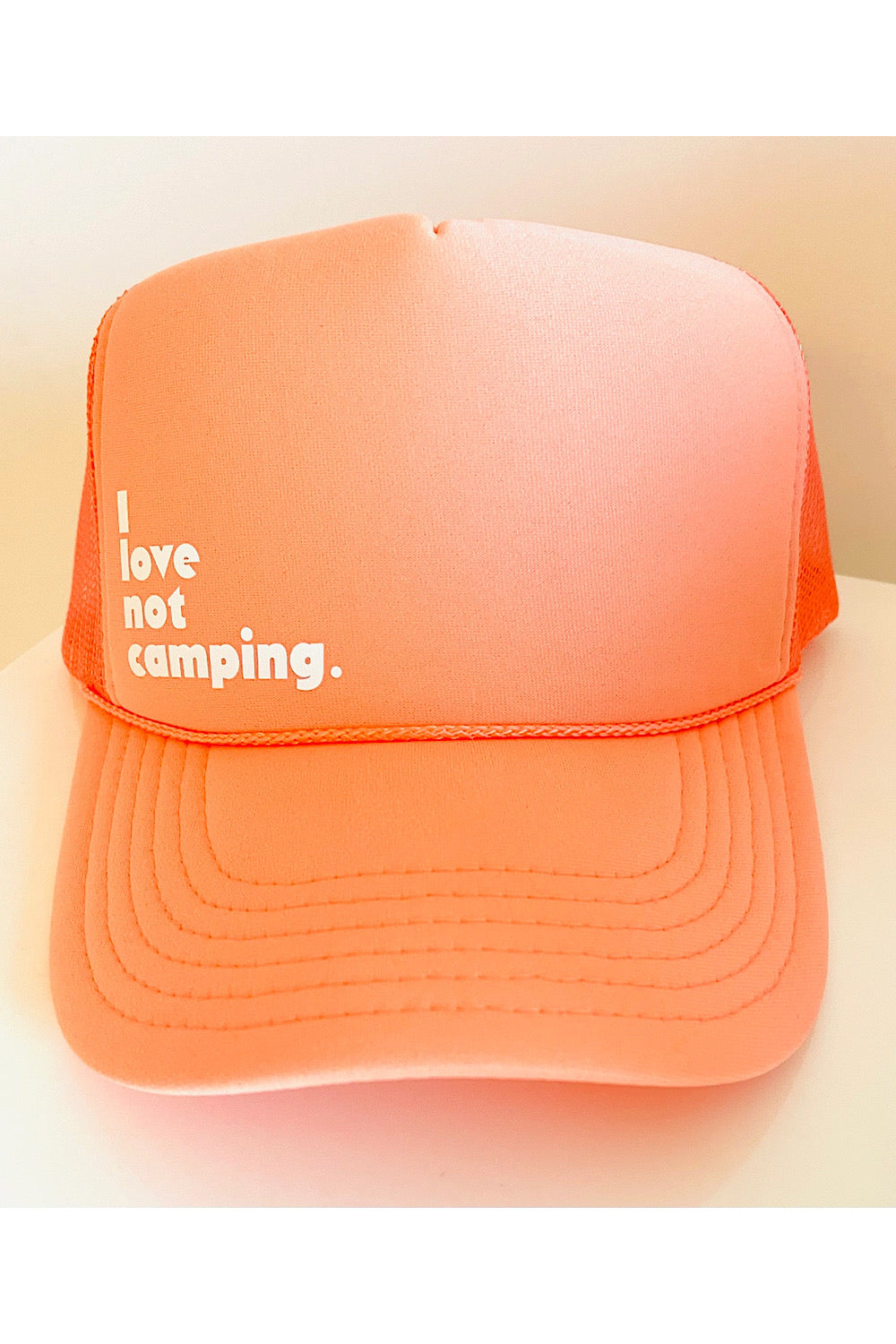 I LOVE NOT CAMPING CORAL TRUCKER HAT