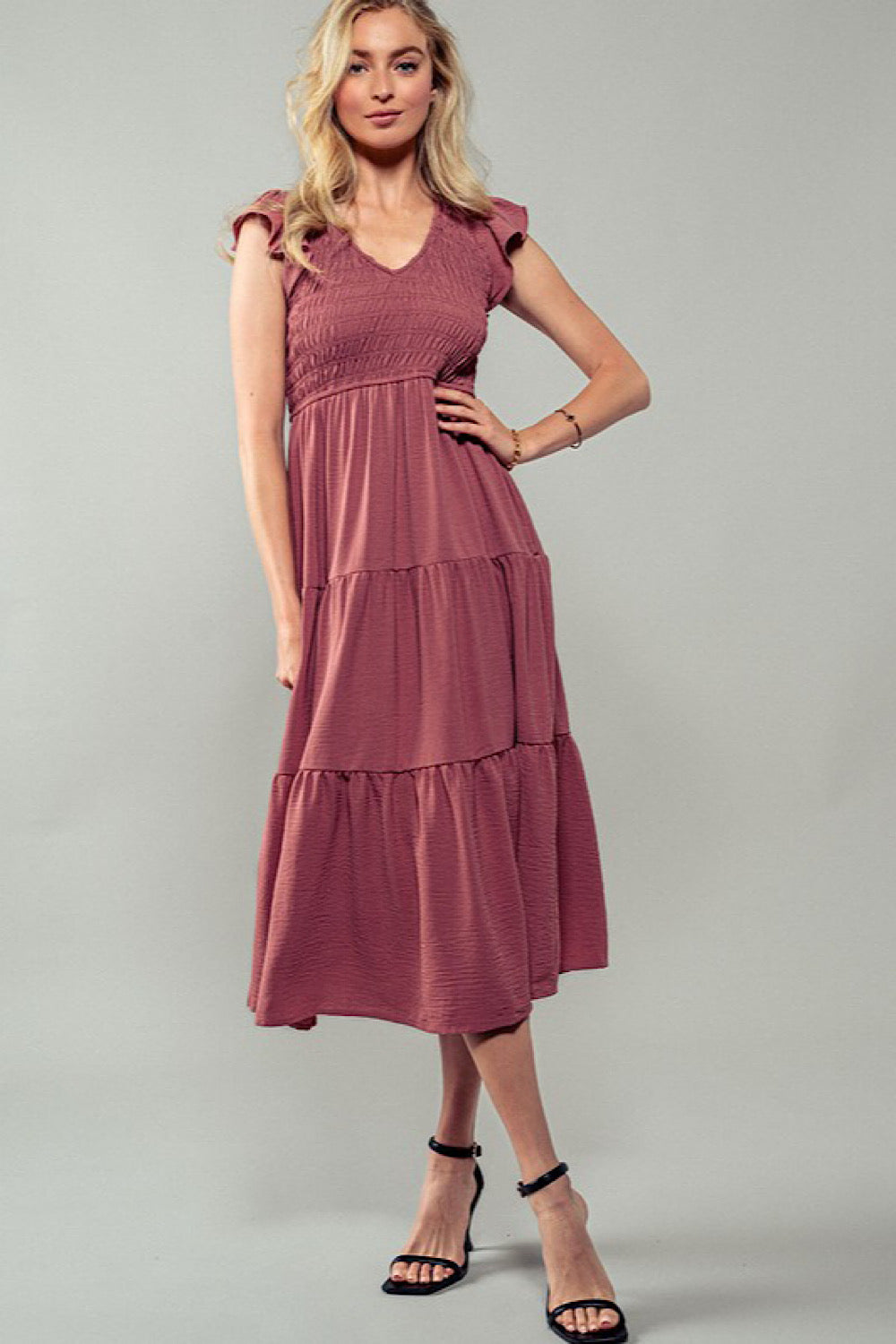 DUSTY MAUVE SMOCKED MIDI DRESS – The Spruced Goose Boutique & Gifts