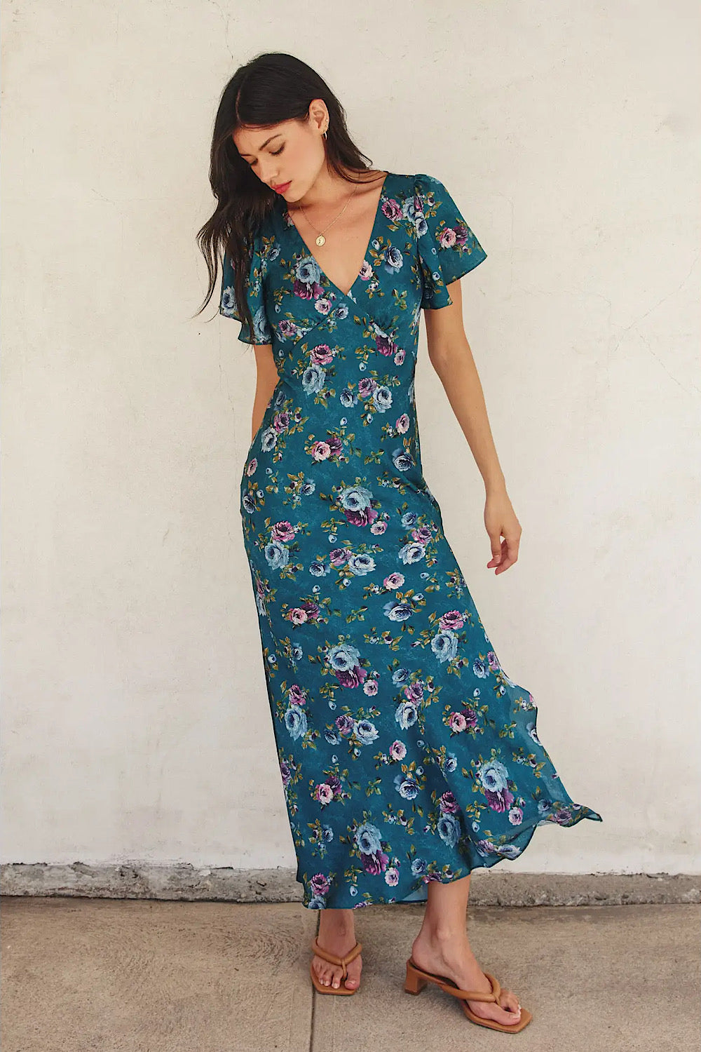 CASTLETON VINE FLUTTER SLEEVE MAXI DRESS