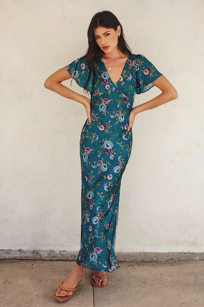 CASTLETON VINE FLUTTER SLEEVE MAXI DRESS